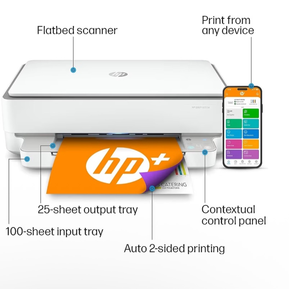HP ENVY 6055 All-In-One Printer with 4 black ink cassettes